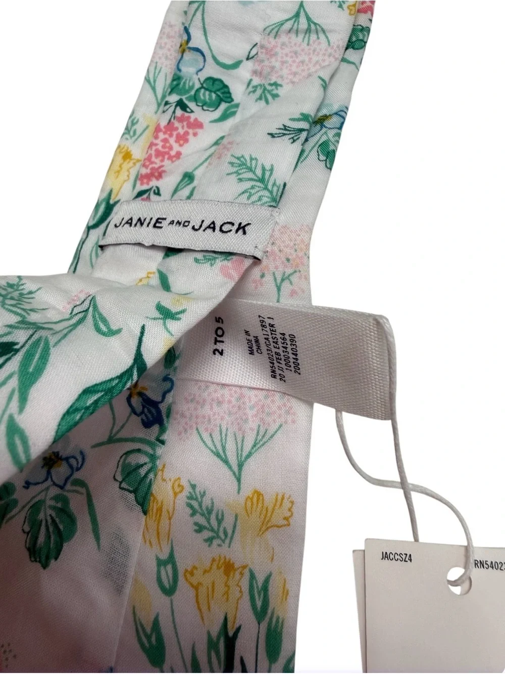 Janie and Jack White Floral Necktie with Pink, Yellow & Green Accents